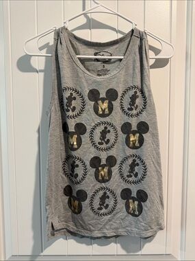 Disney Grey Mickey Mouse Graphic Tank Top with Gold Accents